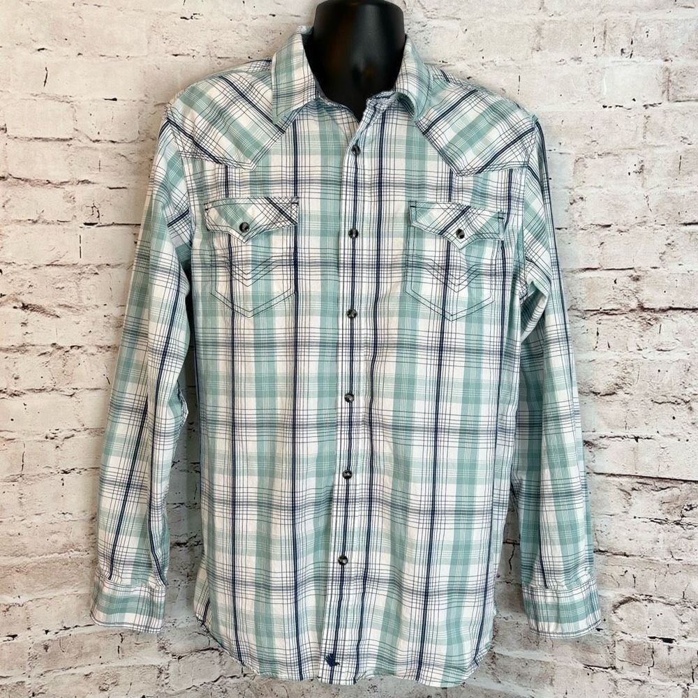 Cody James Long Sleeve Button Down Shirt Western Plaid Blue White Mens XL